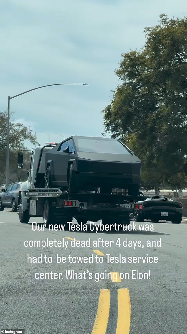 “It was almost fully charged, but the CT did not respond to the app, the physical key, or even air contact from Tesla itself,” Nazila wrote.  'The tow driver could not access the frunk (front trunk) and side fenders (to) access the 12V battery to at least put the car in N (neutral)'