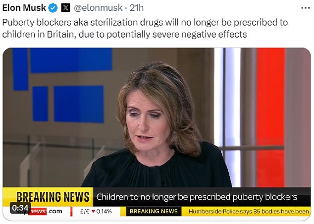 Elon Musk famously tweeted about Britain's decision to phase out puberty blockers for children