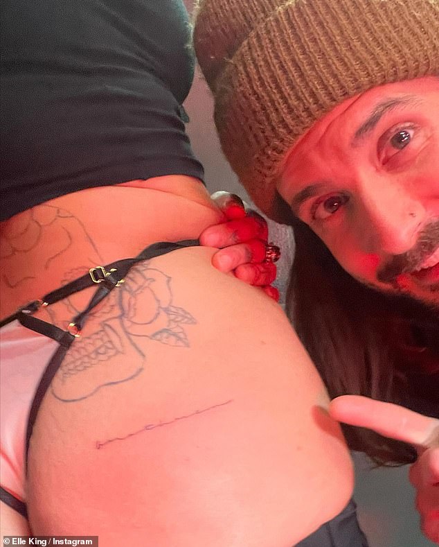 The singer, 34, got her backside inked as she shared candid photos dressed in thong underwear as her tattoo artist got to work