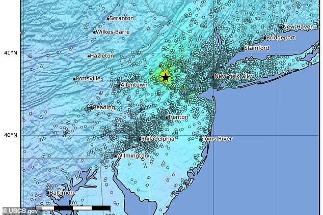 USGS.gov map of the earthquake that struck at 10:23 a.m. EST