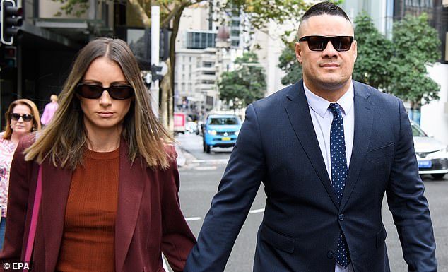 Hayne, 36, has always maintained his innocence and insisted the sexual encounter was consensual (pictured, with wife Amellia Bonnici)