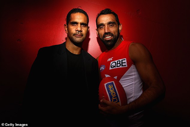 O'Loughlin is also still devastated by what former Swans teammate Adam Goodes (right) had to endure from footy 'fans' in the twilight of his career after calling out a racist fan