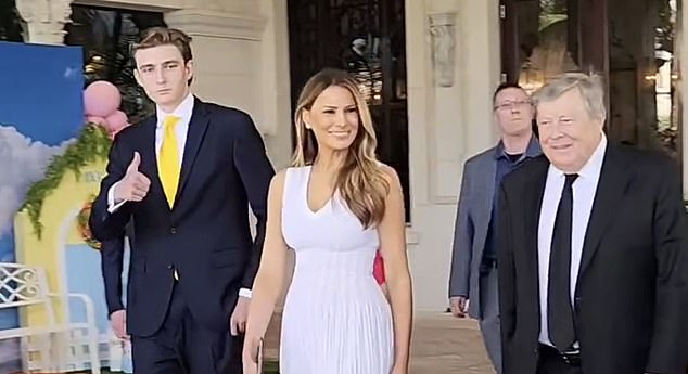 Melania Trump appeared with son Barron (left) at Mar-a-Lago's traditional Easter brunch last month