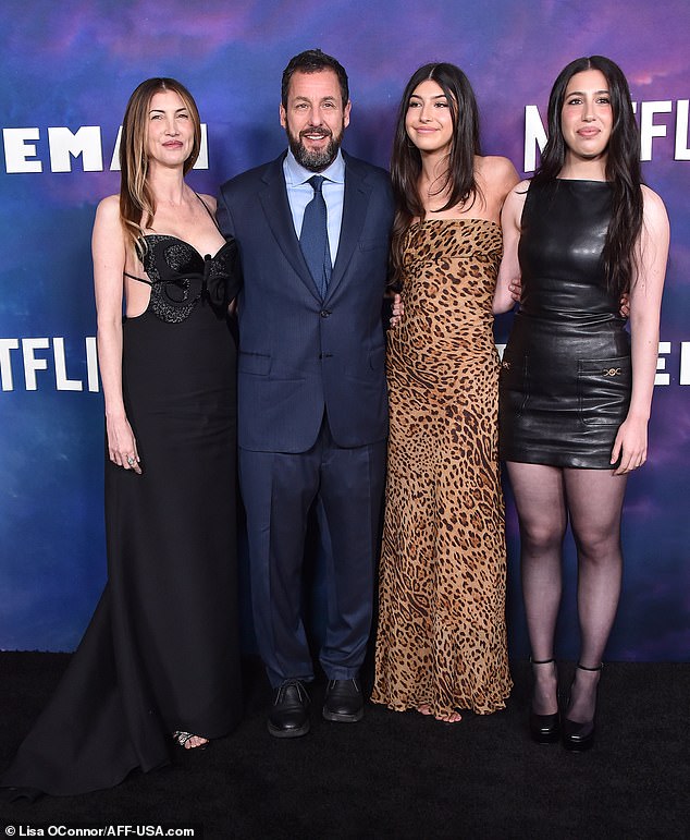 The star is also often spotted with his wife Jackie, 49, and their daughters Sadie, 17, and Sunny, 15, while out and about in the capital (pictured at the premiere of Spaceman in February)