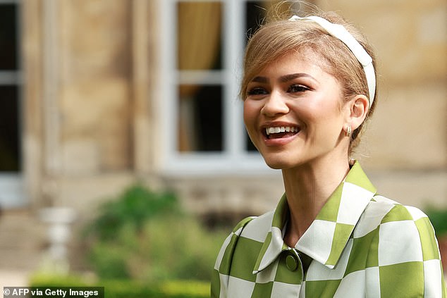 Zendaya also sported a new ash blonde hairstyle, with her locks styled in an updo and accessorized with a white headband