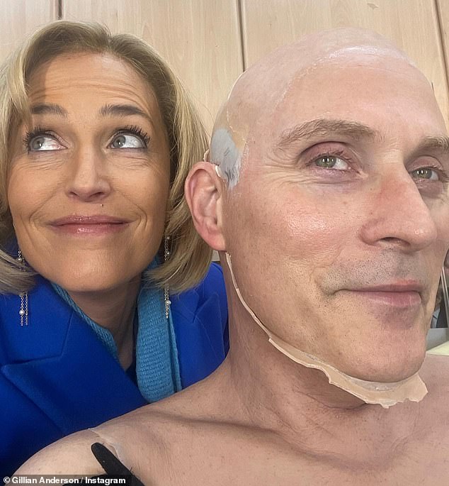 She shared a glimpse of the makeup trailer and documented co-star Rufus Sewell's transformation