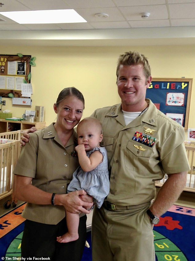 Sheehy (pictured with wife) initially told a ranger that he had accidentally fired a gun and shot himself while walking through the park with his family in 2015