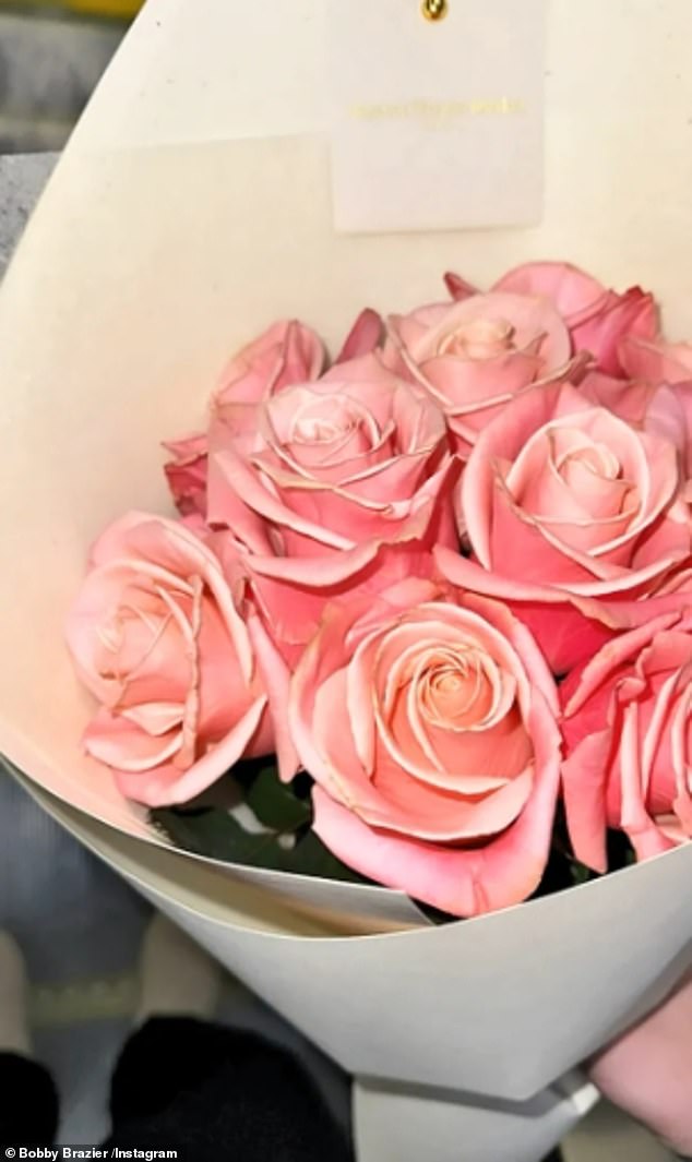 Just hours earlier, Bobby, who plays Freddie Slater in the BBC soap, shared a photo of the same rose bouquet, both wrapped in the same off-white paper.