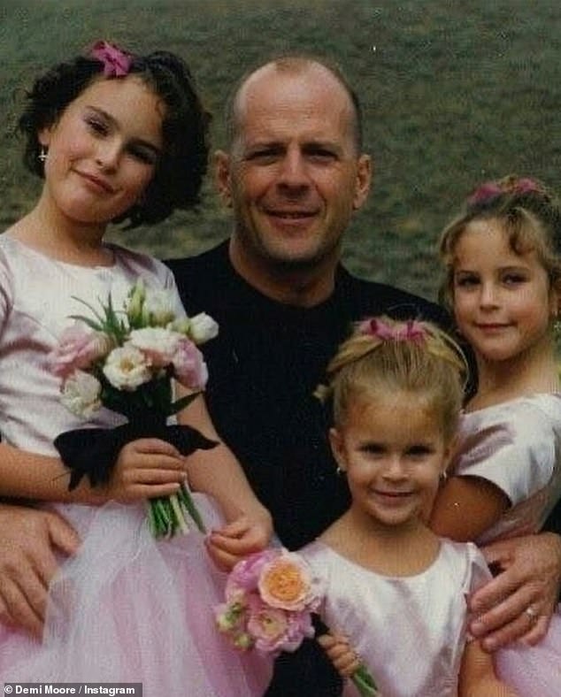 Demi also shared an undated photo of Bruce with all three of his daughters: Rumer, 35, Tallulah, 30, and Scout, 32.