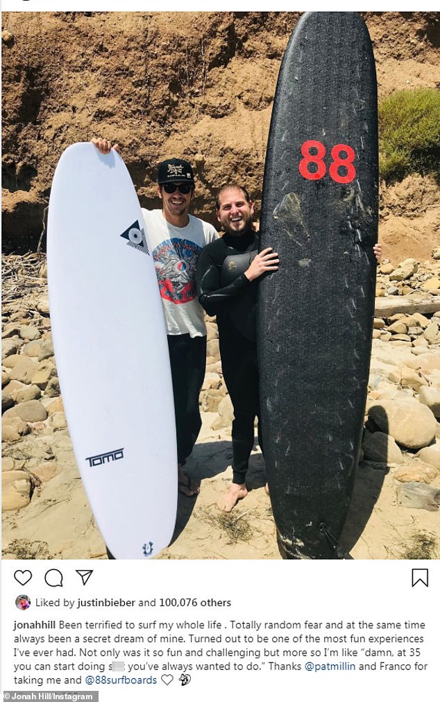 Hill revealed his lifelong fear of surfing when he finally tried it in August 2019;  he shared how he overcame that fear in an Instagram post in February 2020