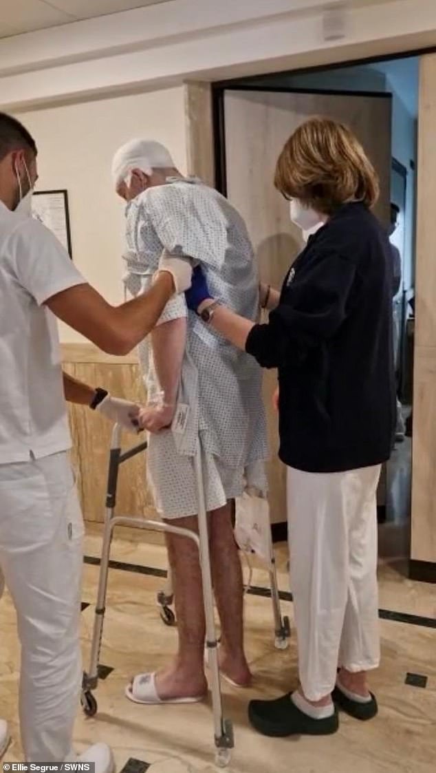 Mr. Ziv is learning to walk again after the accident.  He also underwent hip surgery where three screws were placed in his hip to stabilize the fractures in his pelvis