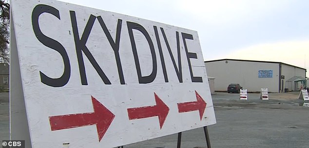 A sign directs drivers on California's Highway 99 to the skydiving company's property