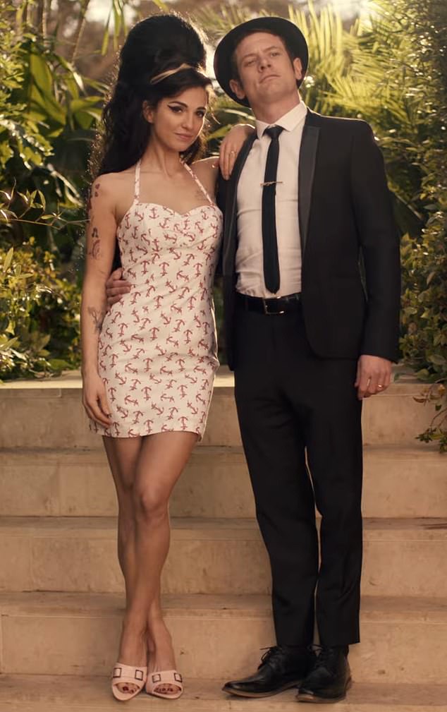 The actor plays Blake Fielder-Civil, the star's estranged husband, in the upcoming film alongside Industry's Marisa Abela, 27, as Amy (pictured together in the film)