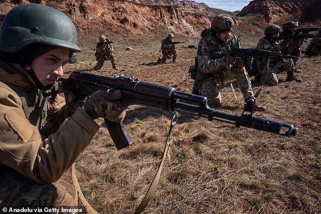 Ukrainian soldiers conduct combat exercises as war between Russia and Ukraine continues in Donetsk Oblast