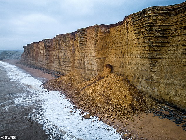 West Bay in Dorset, where a 9 meter high pile of rocks fell just meters from where families were taking an Easter walk on Good Friday