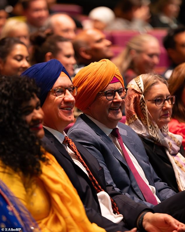 Mr Albanese (pictured centre) took part in the Sri Lankan New Year celebrations by honoring the Sikh community at the event in Melbourne