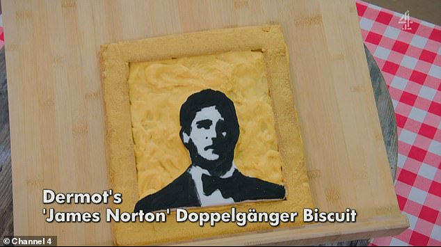 Dermot used custard flavored biscuits to create a portrait of his screen idol, actor James Norton