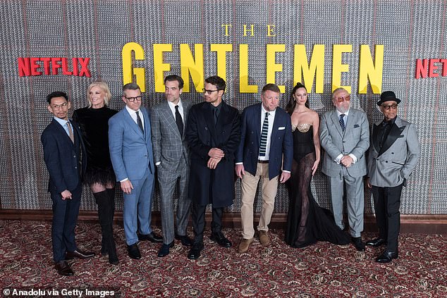 The action comedy show is reportedly 'already in talks to deliver a second series' – as 'Netflix chiefs are keen on a sequel' (cast pictured at the world premiere of The Gentlemen in London in March)