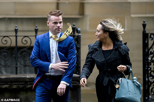 Taylor Auerbach was photographed outside court last week with his attorney, Rebekah Giles