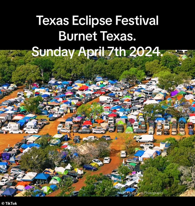 The Texas Eclipse Festival runs through Tuesday and will feature uplifting speeches and exciting musical performances;  in the photo: the parking lot at the Eclipse Festival