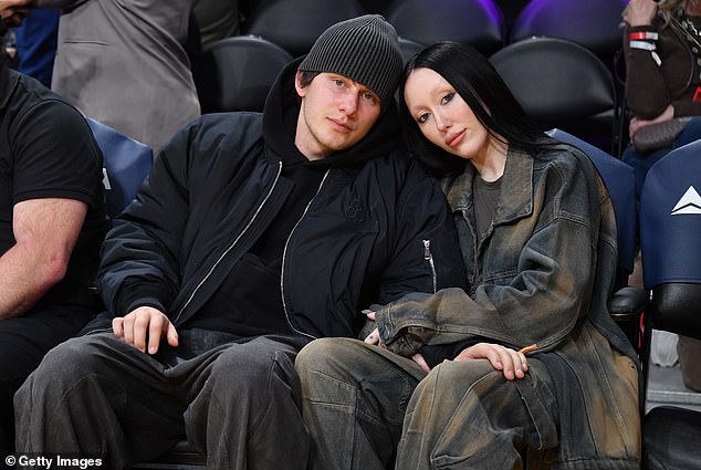 Miley Cyrus' 24-year-old sister was spotted with her fiancé Pinkus enjoying seats at Sunday's Los Angeles Lakers game at Crypto.com Arena