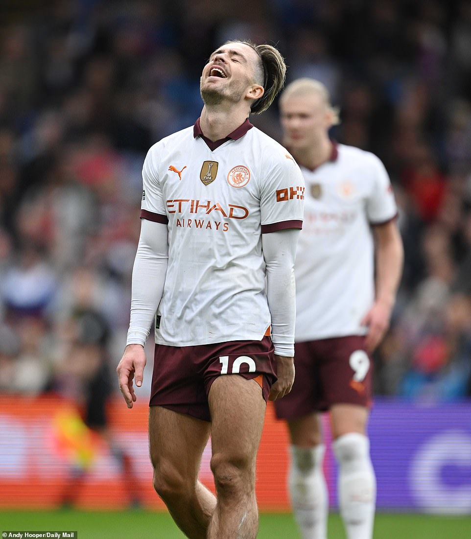 Grealish couldn't help but laugh after squandering a chance, despite being directly involved in two of City's goals