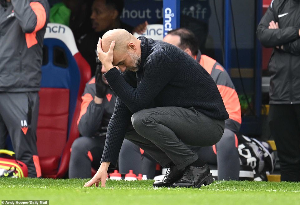 Pep Guardiola crouched on the touchline before City steadied the ship and secured a priceless victory