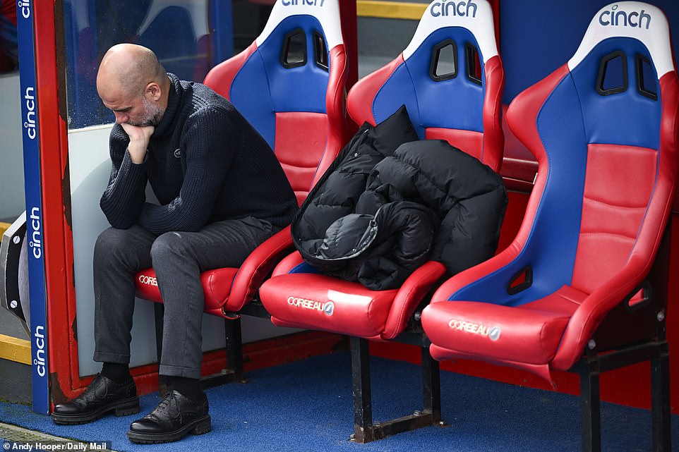 Guardiola spent a quiet moment alone in the dugout before kick-off and later went inside to deliver his pre-match speech