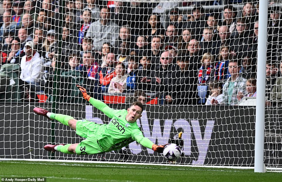 Palace goalkeeper Dean Henderson leapt to his left to make a full save and prevent Palace from sliding another