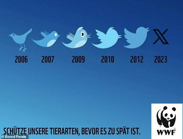 Elsewhere, a thought-provoking World Wildlife Foundation, from Germany, used the evolution of the Twitter logo as a metaphor for birds on the brink of extinction