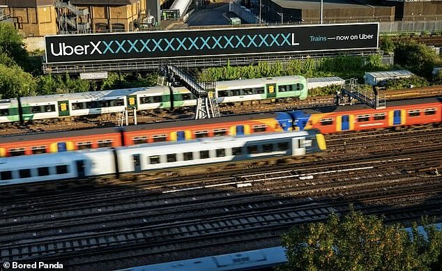 Meanwhile, an advert for Uber trains, spotted in London, attracted attention for its clever marketing and very large billboard