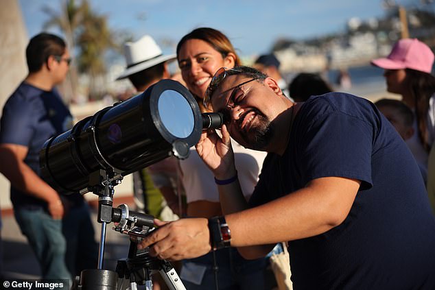 NASA warns that looking at the sun through a telescope without a proper filter, as in this photo, will immediately cause serious injury.  You should never look at the sun without proper safety equipment