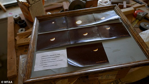 LaVerne Biser's photos of eclipses decorate his home.  This set is from a lunar eclipse on January 31, 2018.