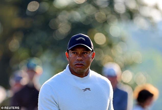 Tiger Woods walks to the tee on the 10th hole during a practice round in Augusta on Monday