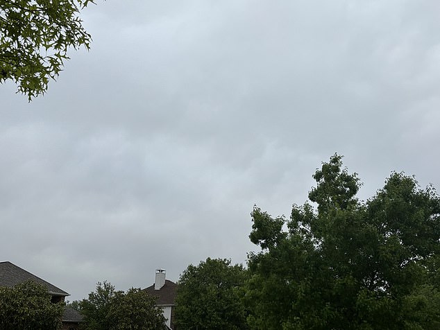 Clouds started rolling in around 9 a.m. local time as severe storms are expected in Texas on Monday evening