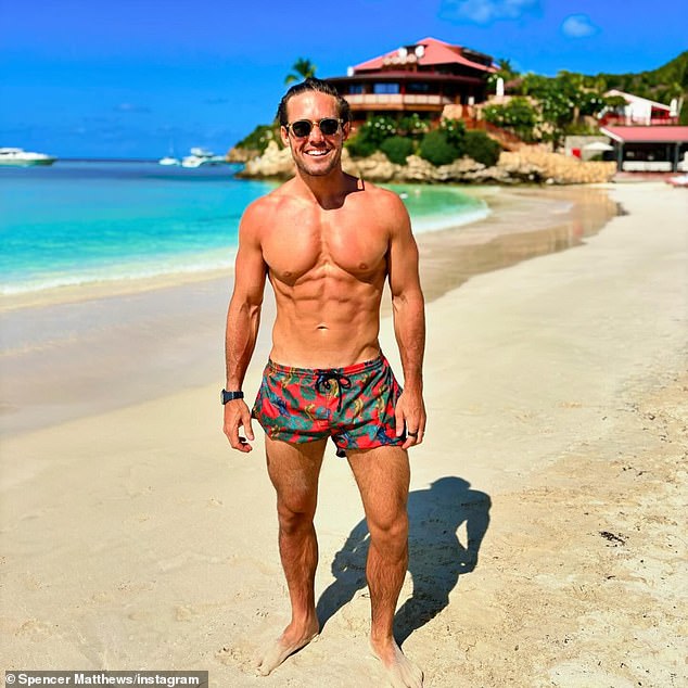 Spencer shared a gallery of photos to his own Instagram page, including a shirtless photo of him showing off his washboard abs on the beach