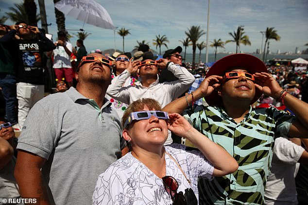 This year's eclipse started in the middle of the Pacific Ocean, with people in the Cook Islands being the first to witness the phenomenon, and moved across North America before reaching Mexico (pictured)