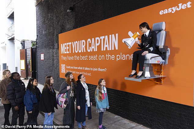 EasyJet pilot Sarah Ackerley sat on a billboard in London last week when the campaign launched