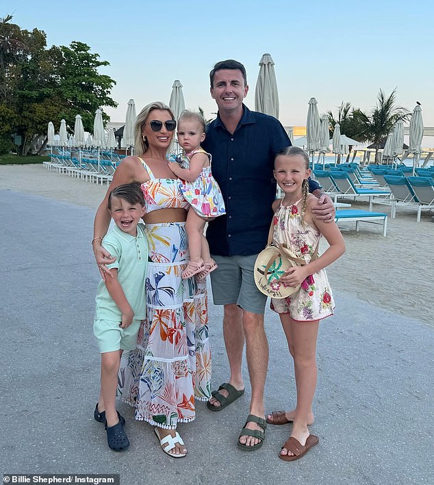 The former TOWIE star, 34, and her husband Greg, 38, have taken their three children, Nelly, nine, Arthur, seven, and baby Margot, 16 months, to the UAE