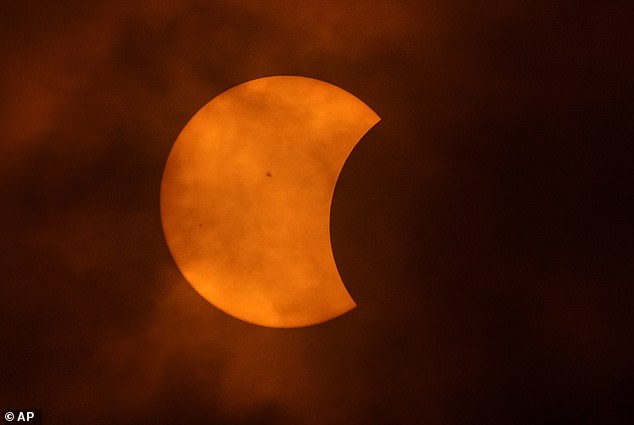 The moon partially covers the sun during a total solar eclipse, as seen from Eagle Pass, Texas, Monday, April 8, 2024