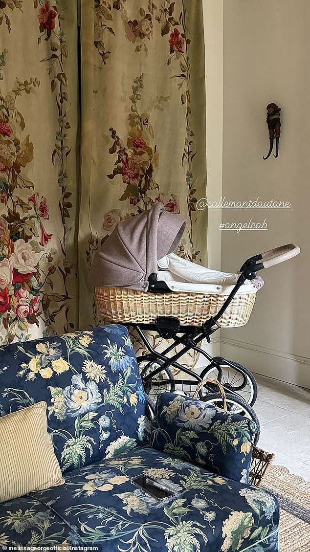 A second image showed some of the room's furnishings, including an antique-style wicker pram