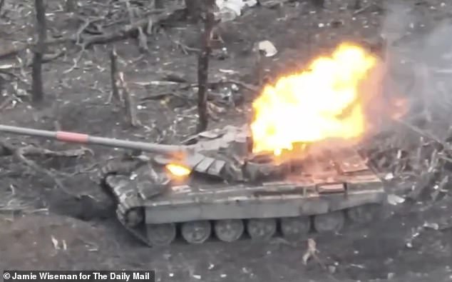 Images of the explosive effect of a Ukrainian drone attack on a Russian tank on the front line