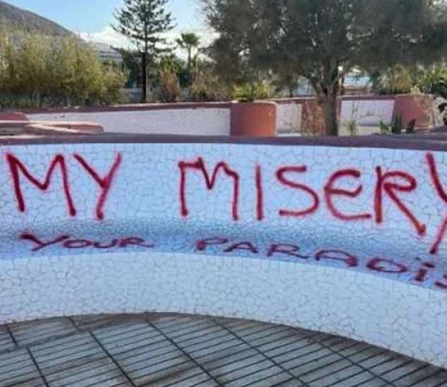 Canarians resort to desperate measures to limit the number of tourists visiting local beauty spots, spraying anti-tourism graffiti