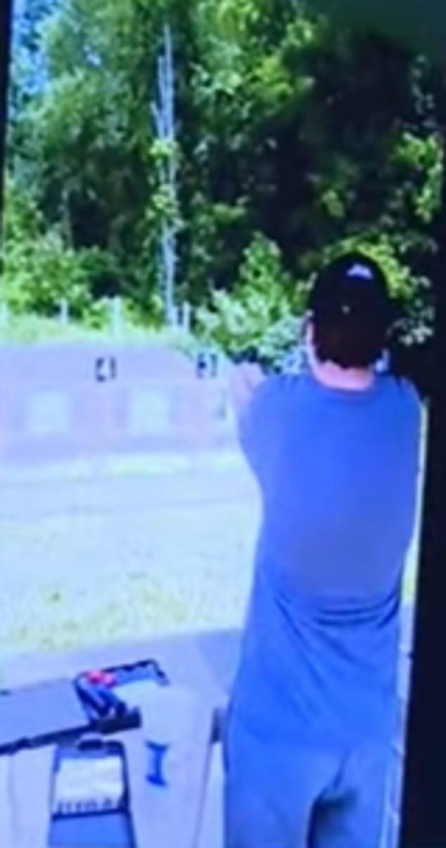 One of the teenage killer's trips to the shooting range with his father was shown to the court at James' trial, eerily similar to the stance he took as he shot and killed classmates.