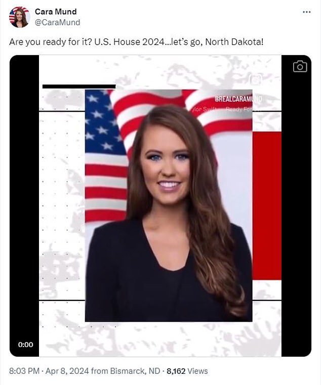 Mund announced its 2024 bid on social media on Monday.  While quoting Taylor Swift's lyrics in her X post, the millennial congressional candidate asked, 