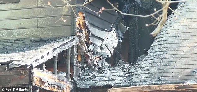 The roof of the house collapsed and charred after the intense fire took over.  One firefighter was injured and taken to hospital for treatment