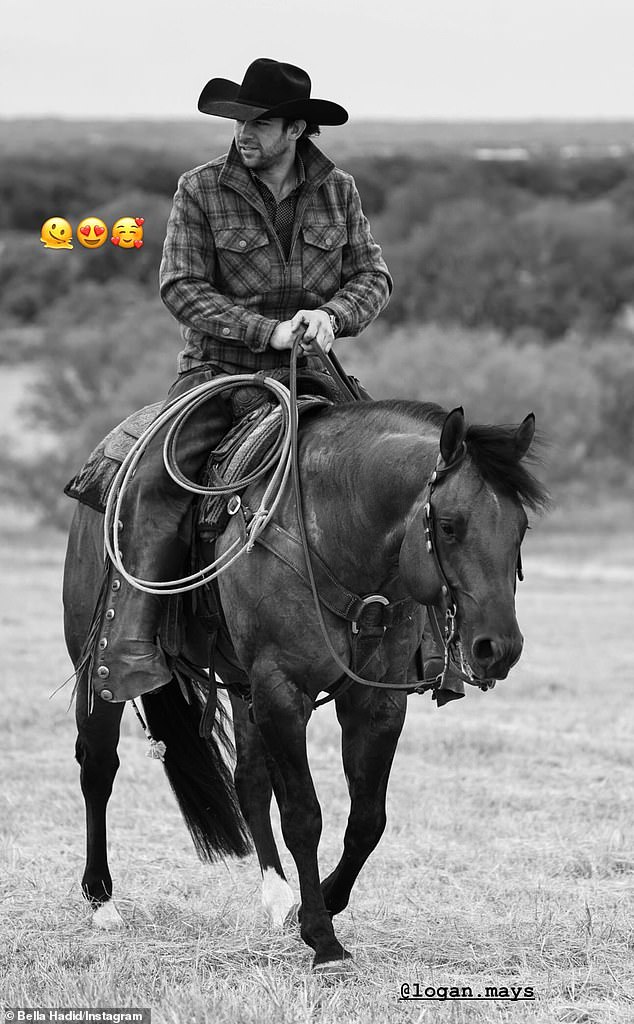 Another photo in the carousel features a black and white portrait by Logan Mays of the handsome athlete riding the shooting range