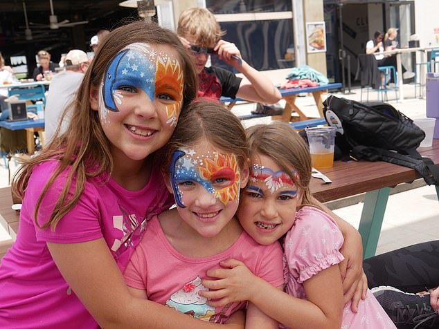 (From left to right) Anna, Ava and Mia shared their excitement about being part of the solar eclipse viewing party