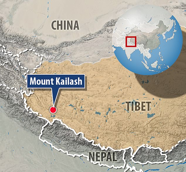 Mount Kailash is located at an altitude of 6,714 meters in a remote southwestern corner of Tibet