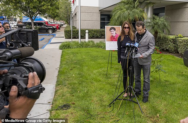 Blaze Bernstein's parents read a statement at a news conference for the Orange County Sheriff's Department after their son's body was found a week after he disappeared from their family home